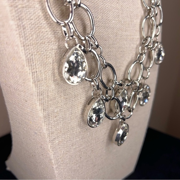 Silver Layered Gem Necklace Costume Event Party Cocktail - Picture 10 of 11